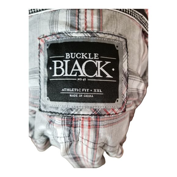 Buckle BLACK Brand Button Up Pearl Snaps Plaid Shirt Top Athletic Fit Sz XXL - Picture 10 of 12